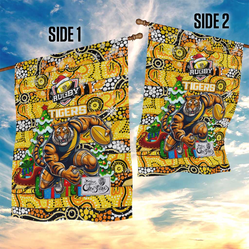 Richmond Tigers Football Merry Christmas Garden Flag Indigenous Australian Art - Vibe Hoodie Shop