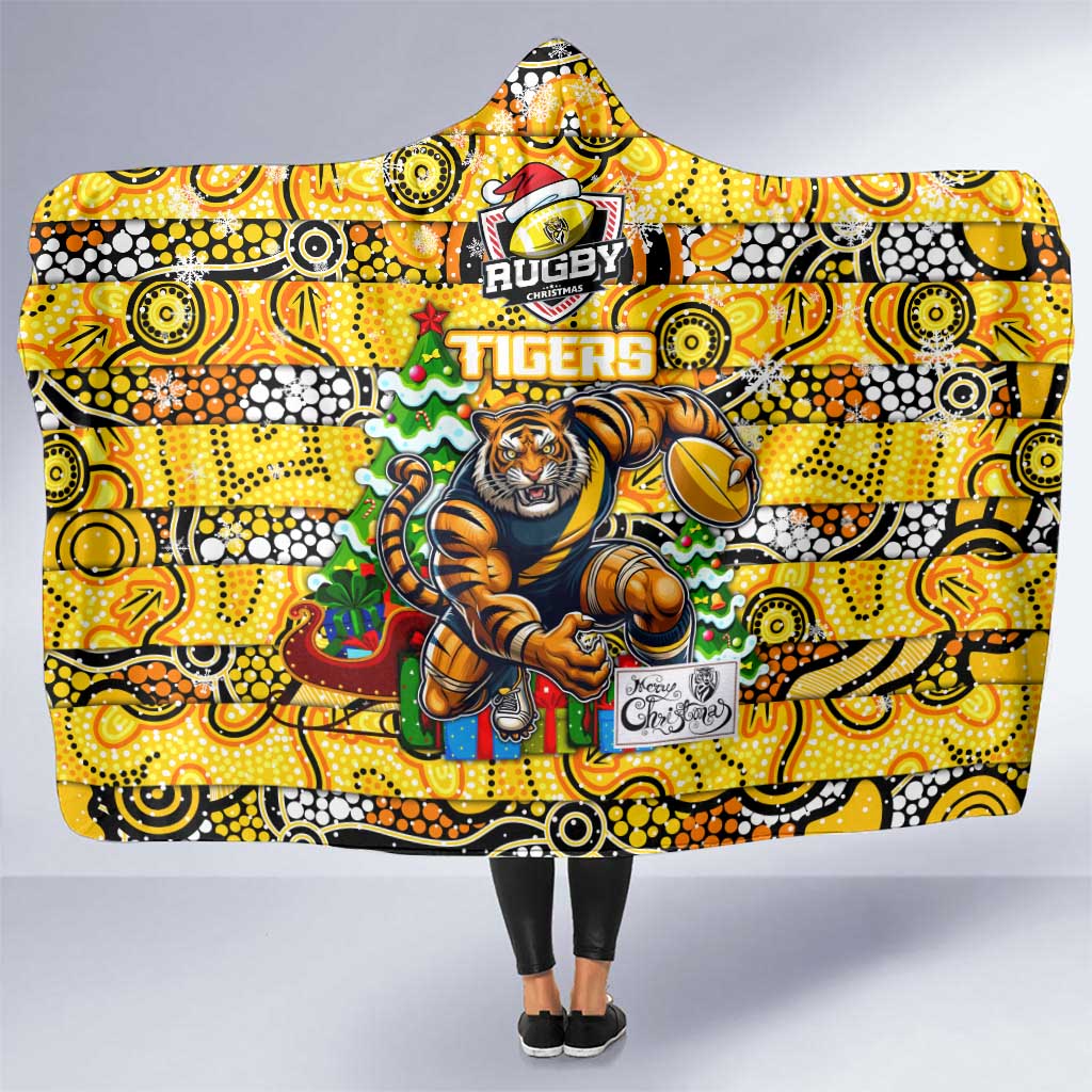Richmond Tigers Football Merry Christmas Hooded Blanket Indigenous Australian Art