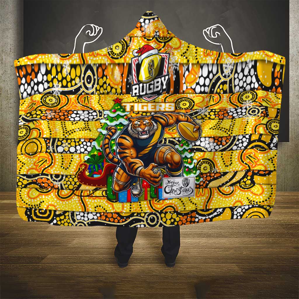 Richmond Tigers Football Merry Christmas Hooded Blanket Indigenous Australian Art