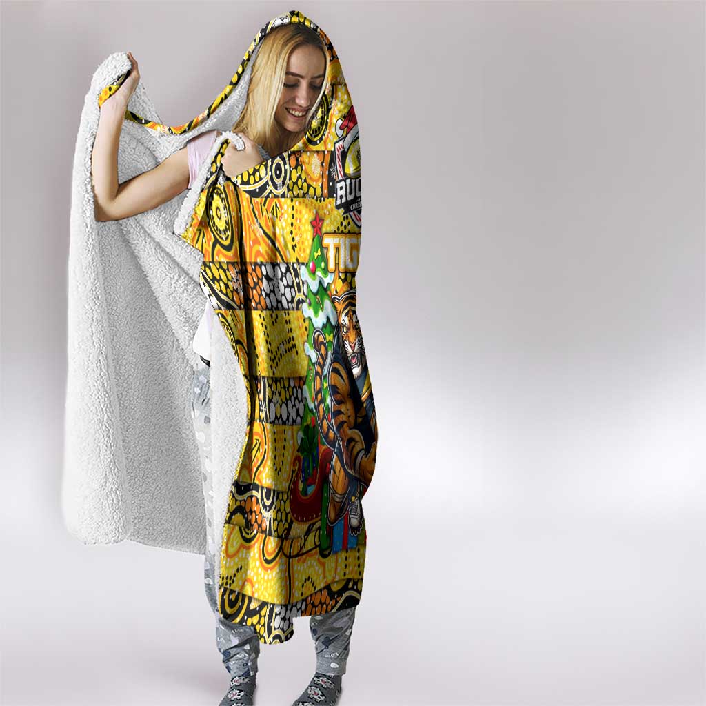 Richmond Tigers Football Merry Christmas Hooded Blanket Indigenous Australian Art