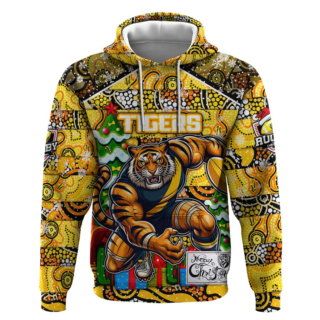 Custom Richmond Tigers Football Merry Christmas Hoodie Indigenous Australian Art - Vibe Hoodie Shop