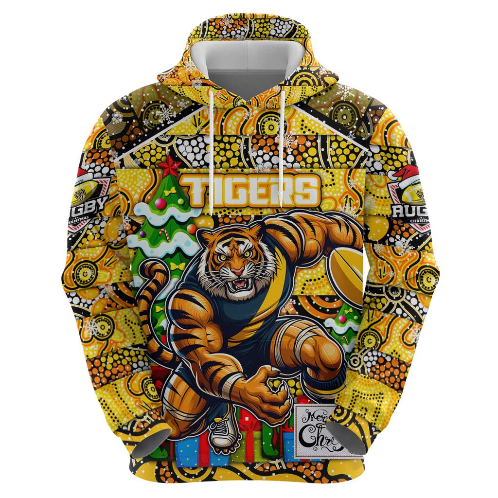 Custom Richmond Tigers Football Merry Christmas Hoodie Indigenous Australian Art - Vibe Hoodie Shop