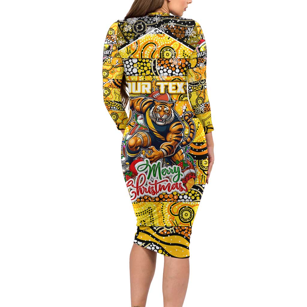 Custom Richmond Tigers Football Merry Christmas Long Sleeve Bodycon Dress Indigenous Australian Art