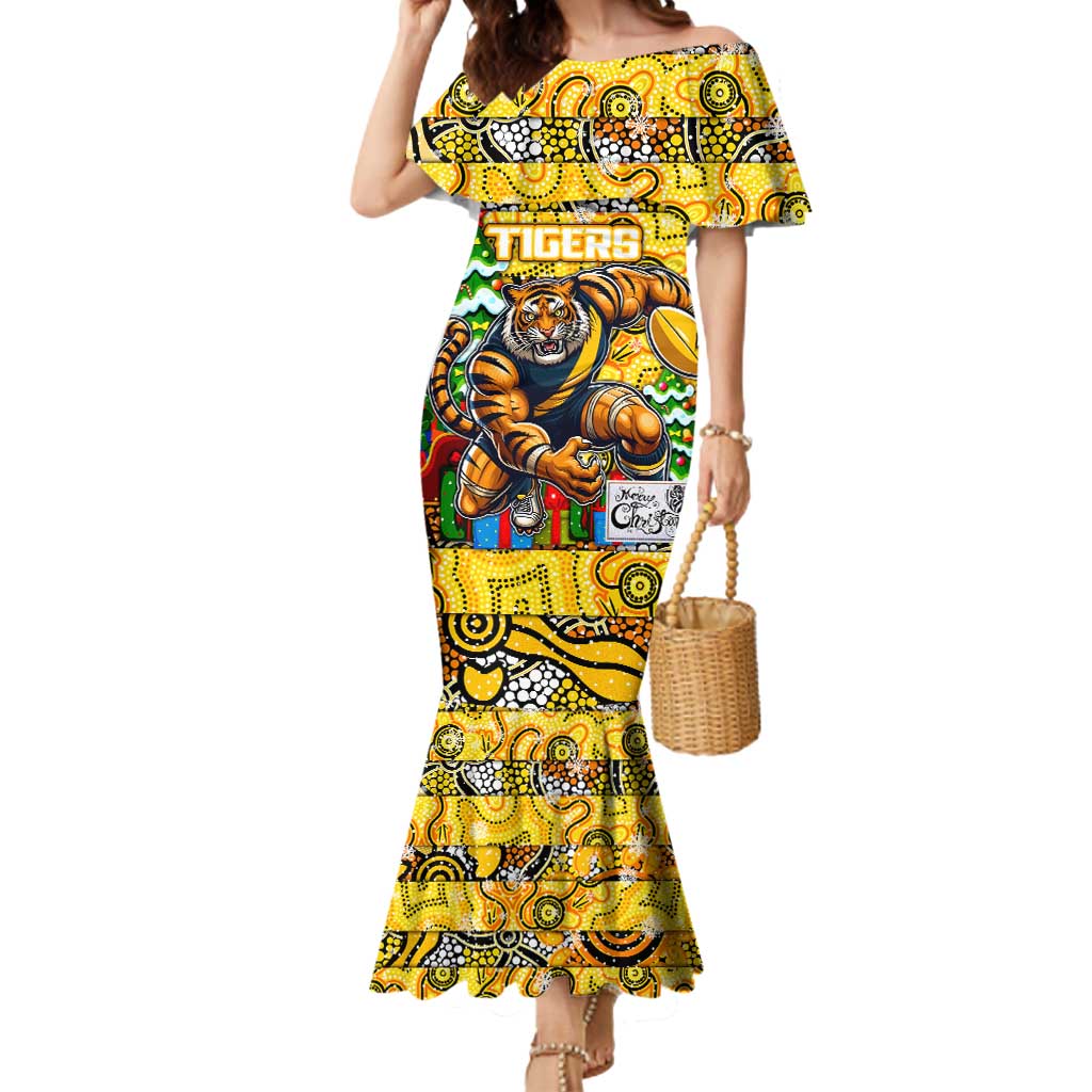 Custom Richmond Tigers Football Merry Christmas Mermaid Dress Indigenous Australian Art