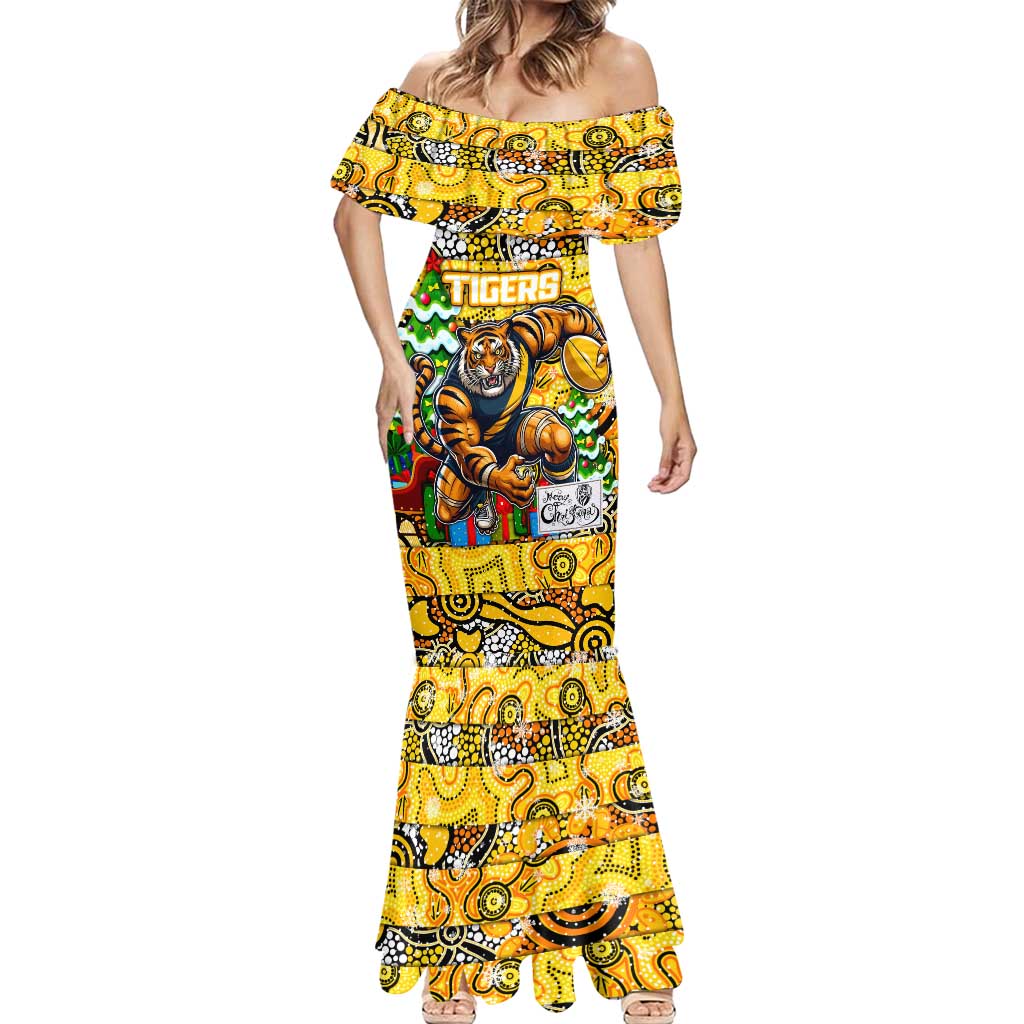 Custom Richmond Tigers Football Merry Christmas Mermaid Dress Indigenous Australian Art