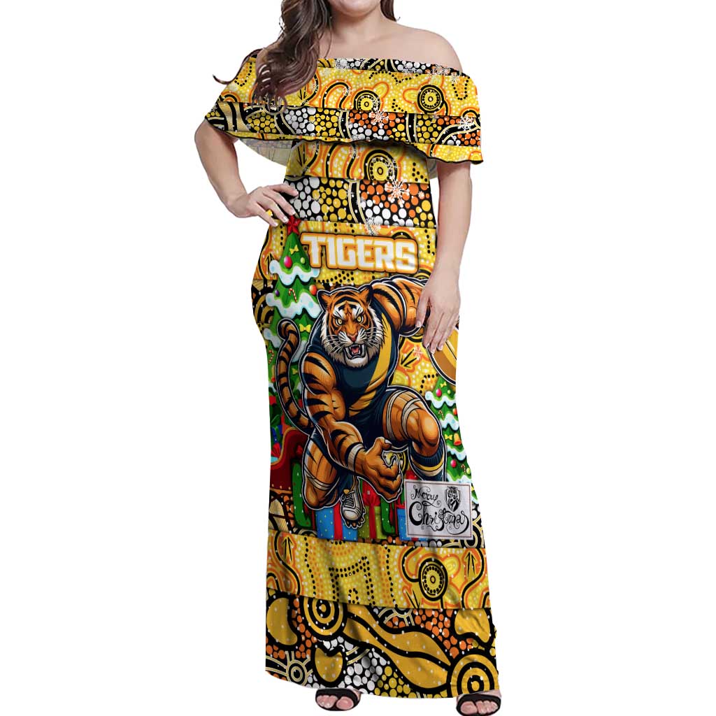 Custom Richmond Tigers Football Merry Christmas Off Shoulder Maxi Dress Indigenous Australian Art