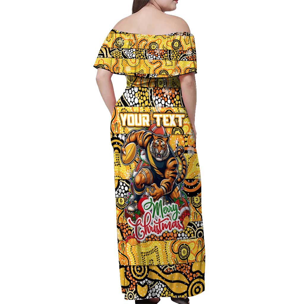 Custom Richmond Tigers Football Merry Christmas Off Shoulder Maxi Dress Indigenous Australian Art