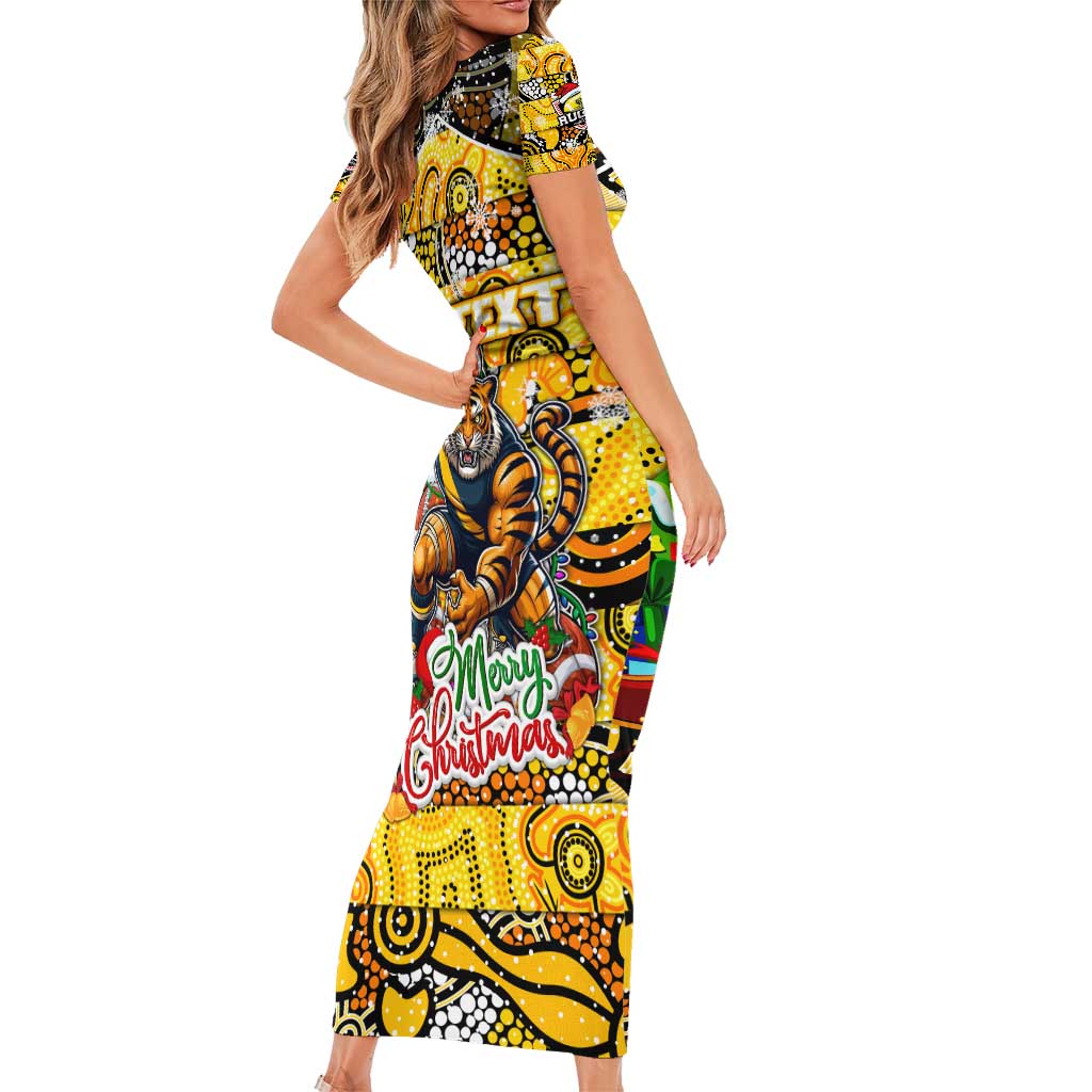 Custom Richmond Tigers Football Merry Christmas Short Sleeve Bodycon Dress Indigenous Australian Art