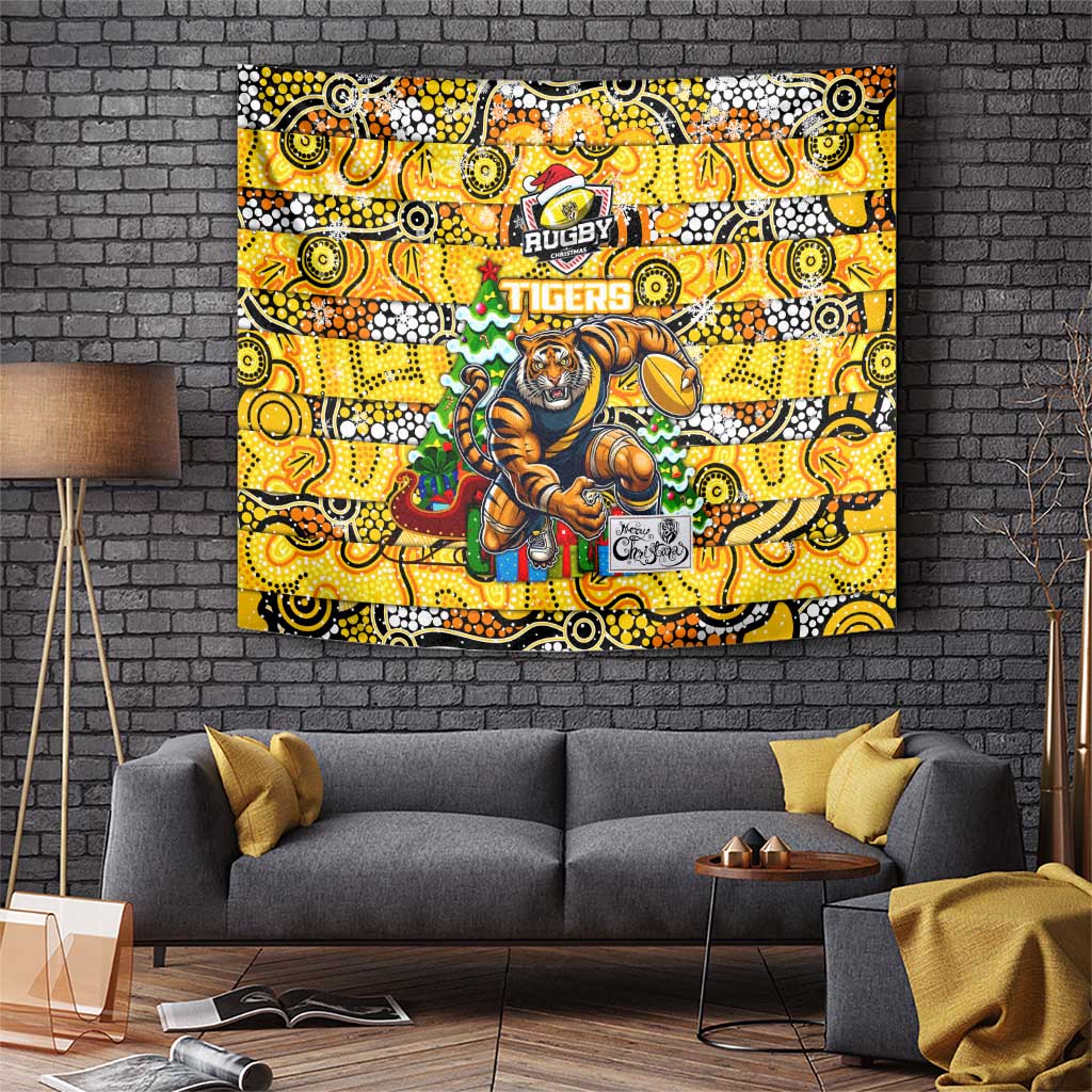 Richmond Tigers Football Merry Christmas Tapestry Indigenous Australian Art - Vibe Hoodie Shop