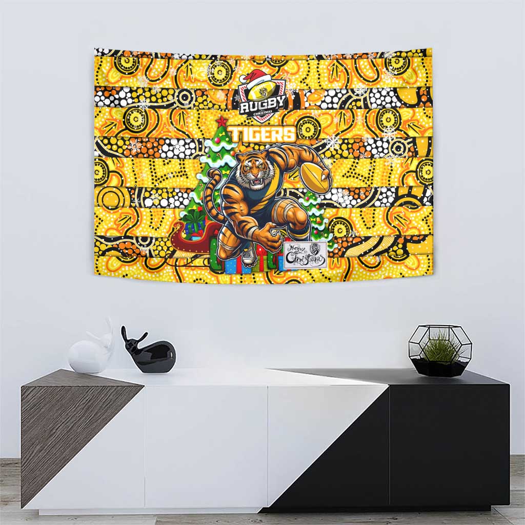 Richmond Tigers Football Merry Christmas Tapestry Indigenous Australian Art - Vibe Hoodie Shop