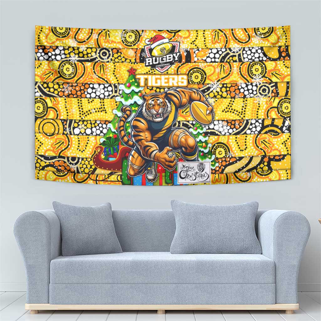 Richmond Tigers Football Merry Christmas Tapestry Indigenous Australian Art - Vibe Hoodie Shop