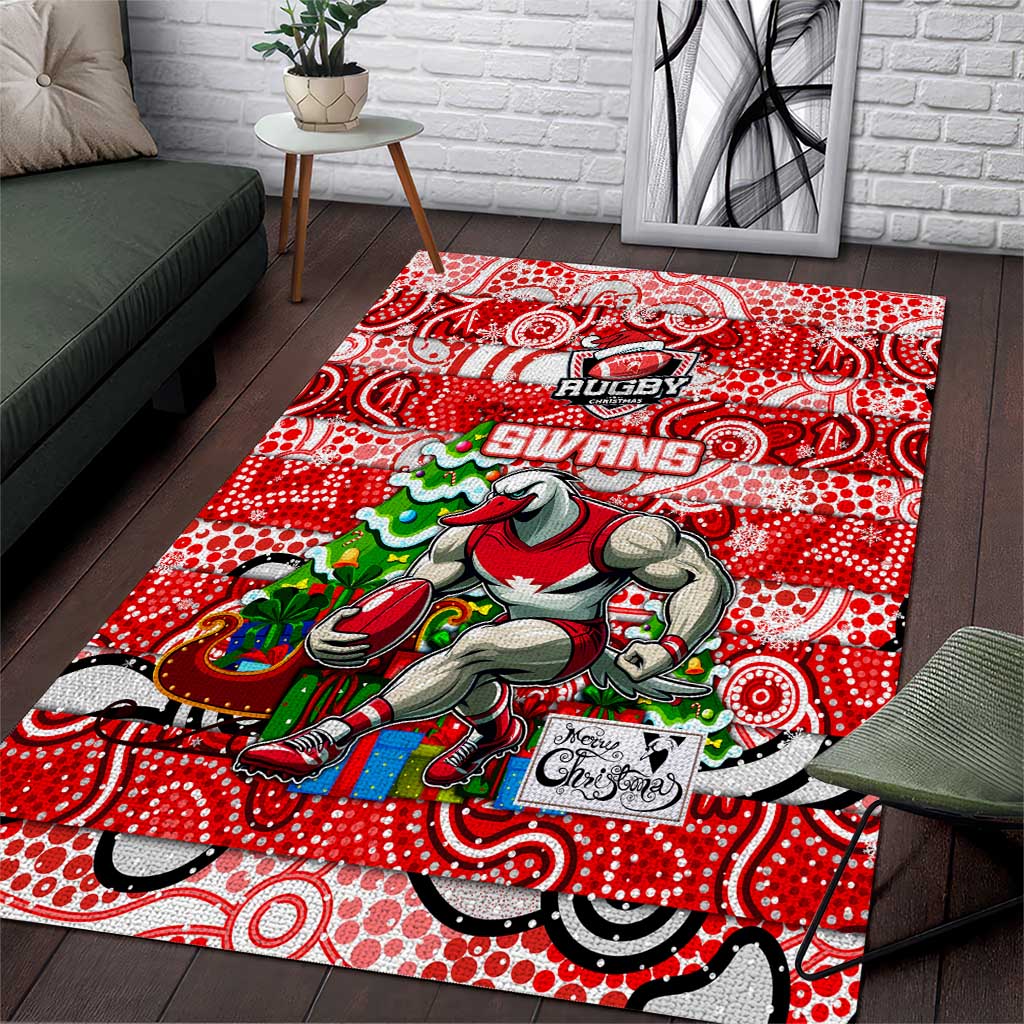 Swans Football Merry Christmas Area Rug Indigenous Australian Art - Vibe Hoodie Shop