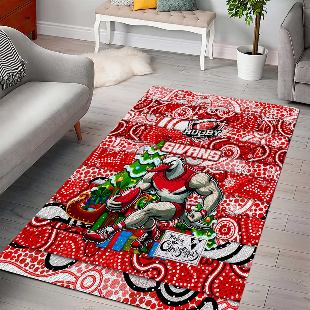 Swans Football Merry Christmas Area Rug Indigenous Australian Art - Vibe Hoodie Shop