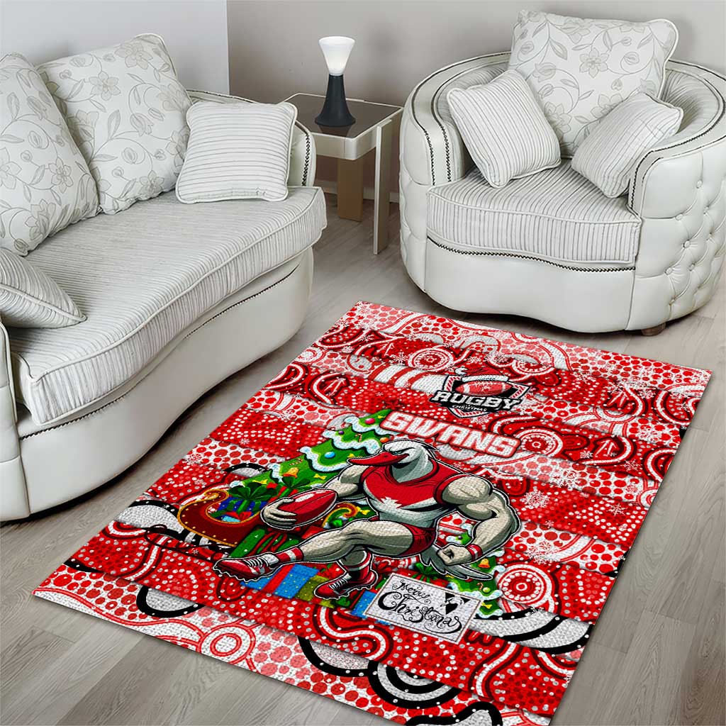 Swans Football Merry Christmas Area Rug Indigenous Australian Art - Vibe Hoodie Shop