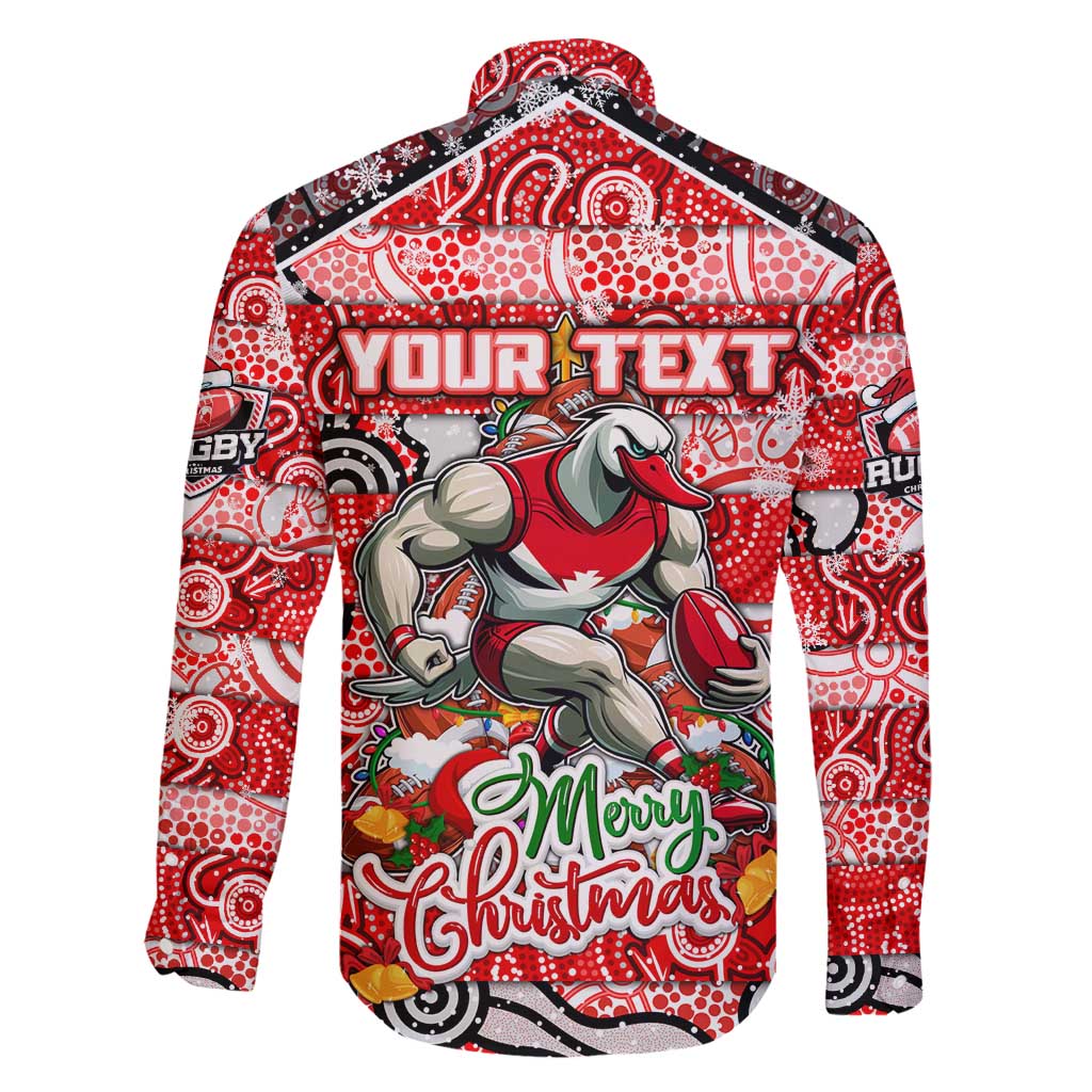 Custom Swans Rugby Merry Christmas Family Matching Long Sleeve Bodycon Dress and Hawaiian Shirt Indigenous Australian Art