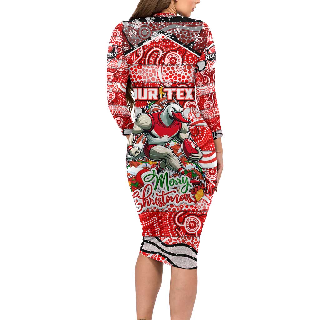 Custom Swans Rugby Merry Christmas Family Matching Long Sleeve Bodycon Dress and Hawaiian Shirt Indigenous Australian Art