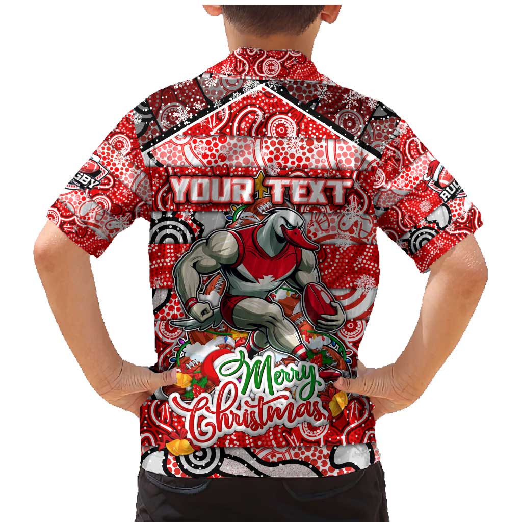 Custom Swans Rugby Merry Christmas Family Matching Mermaid Dress and Hawaiian Shirt Indigenous Australian Art