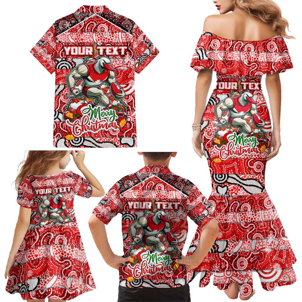 Custom Swans Rugby Merry Christmas Family Matching Mermaid Dress and Hawaiian Shirt Indigenous Australian Art