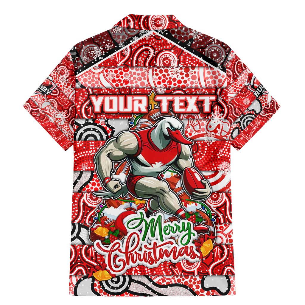 Custom Swans Rugby Merry Christmas Family Matching Mermaid Dress and Hawaiian Shirt Indigenous Australian Art
