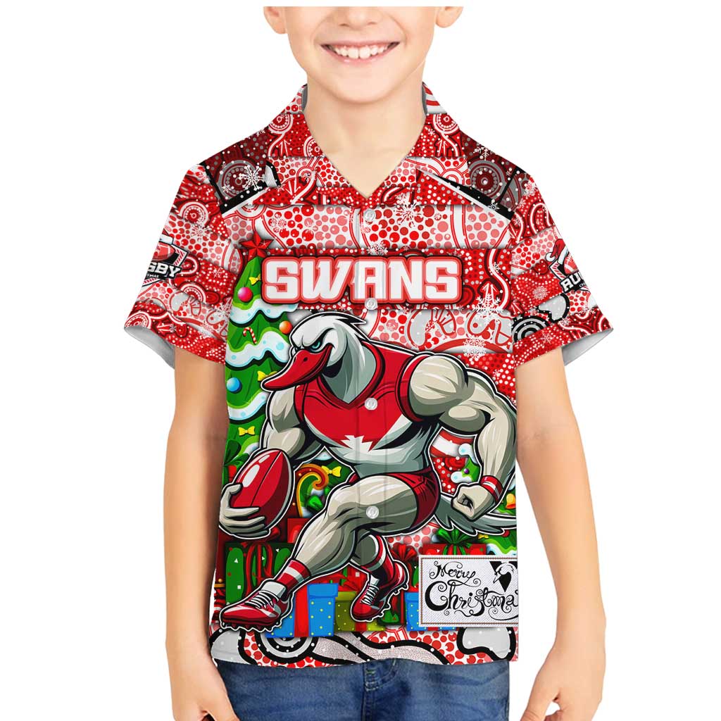 Custom Swans Rugby Merry Christmas Family Matching Mermaid Dress and Hawaiian Shirt Indigenous Australian Art