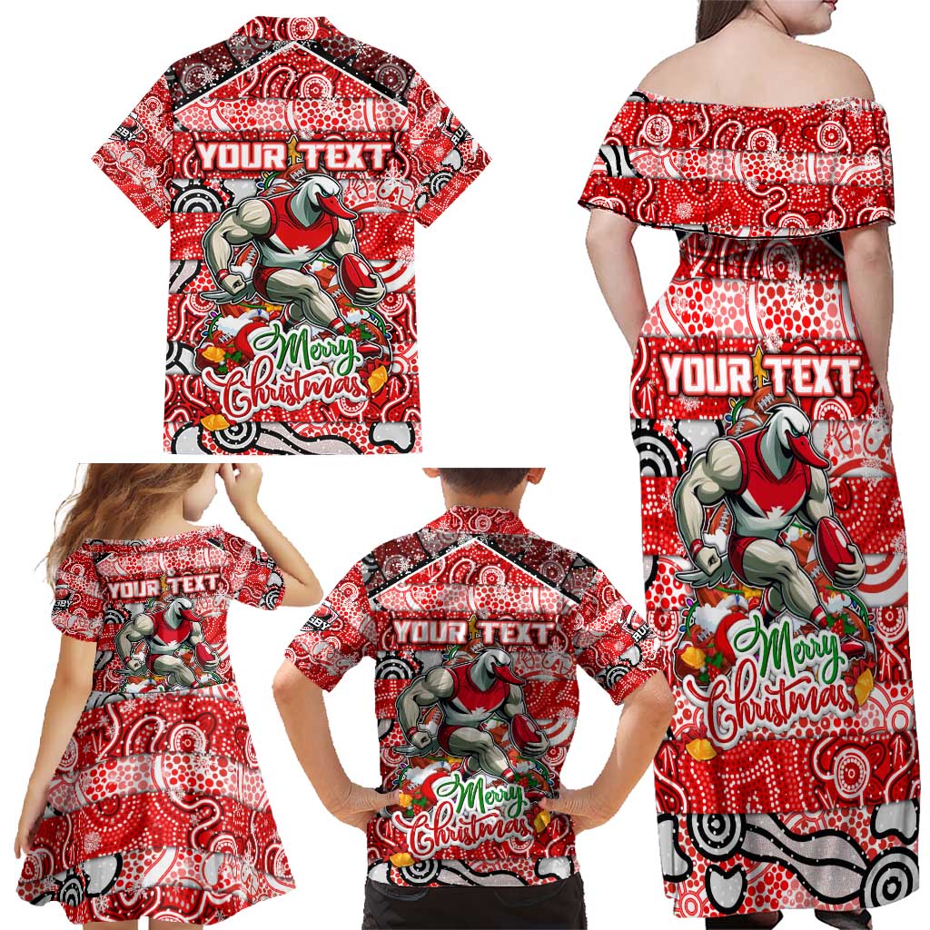 Custom Swans Rugby Merry Christmas Family Matching Off Shoulder Maxi Dress and Hawaiian Shirt Indigenous Australian Art
