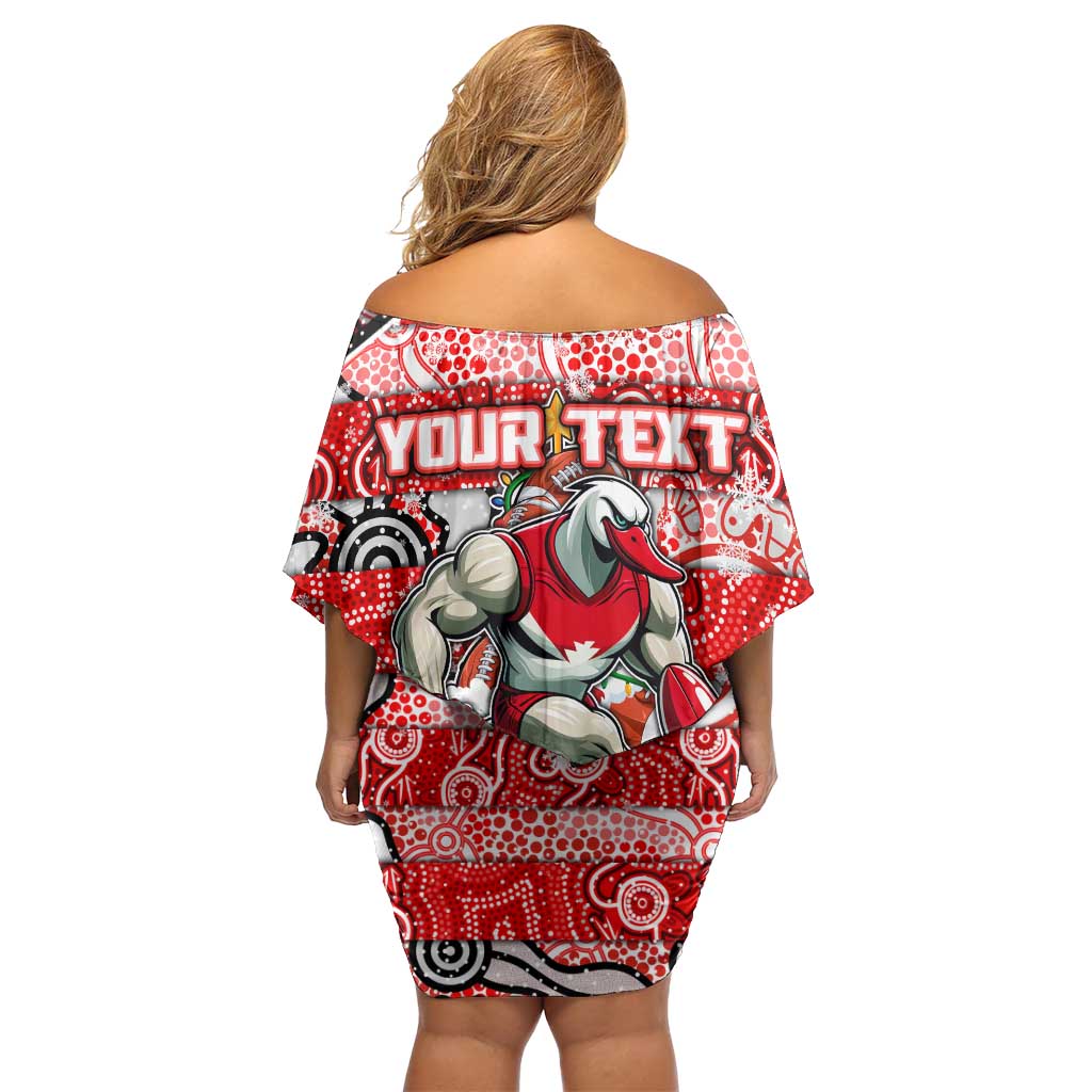 Custom Swans Rugby Merry Christmas Family Matching Off Shoulder Short Dress and Hawaiian Shirt Indigenous Australian Art
