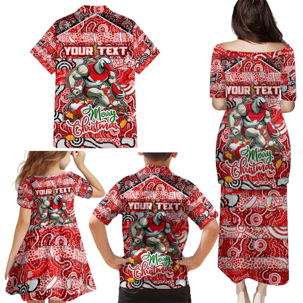 Custom Swans Rugby Merry Christmas Family Matching Puletasi and Hawaiian Shirt Indigenous Australian Art
