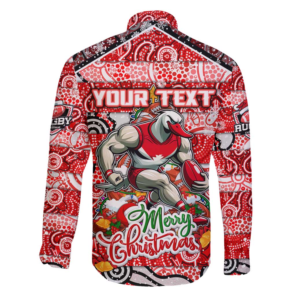 Custom Swans Rugby Merry Christmas Family Matching Short Sleeve Bodycon Dress and Hawaiian Shirt Indigenous Australian Art