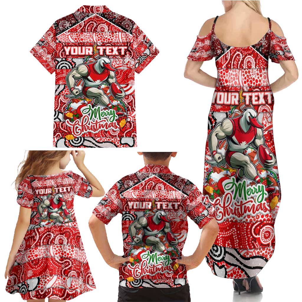 Custom Swans Rugby Merry Christmas Family Matching Summer Maxi Dress and Hawaiian Shirt Indigenous Australian Art