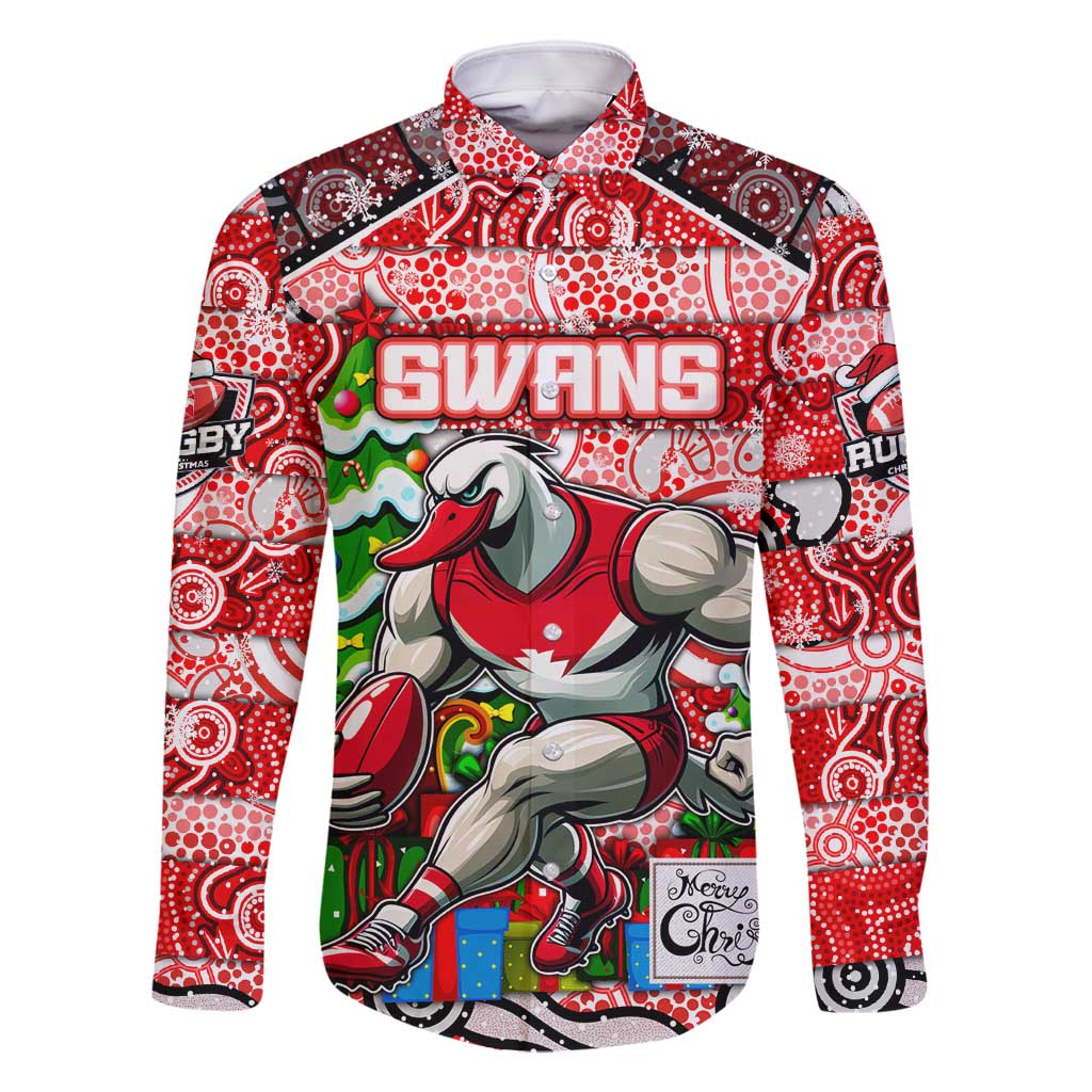 Custom Swans Rugby Merry Christmas Family Matching Summer Maxi Dress and Hawaiian Shirt Indigenous Australian Art