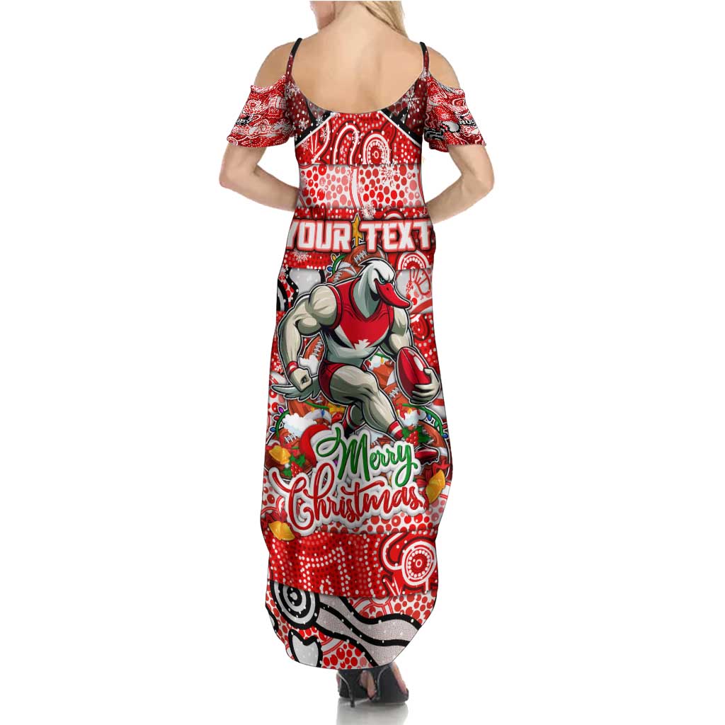Custom Swans Rugby Merry Christmas Family Matching Summer Maxi Dress and Hawaiian Shirt Indigenous Australian Art
