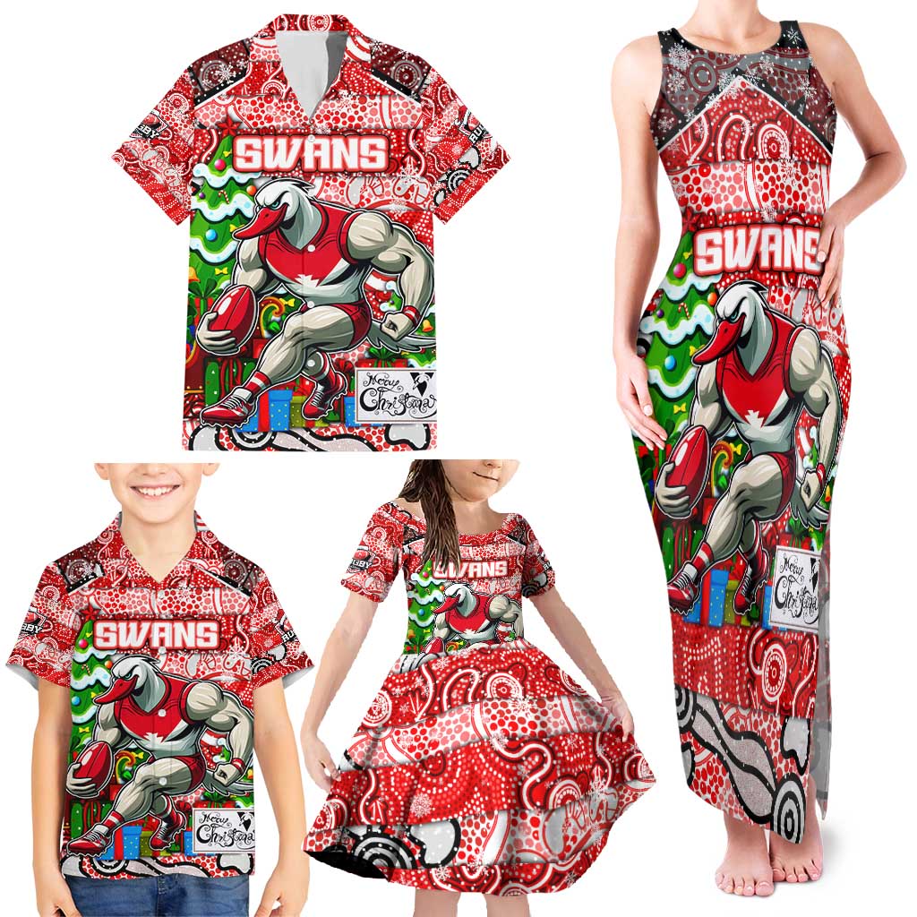 Custom Swans Rugby Merry Christmas Family Matching Tank Maxi Dress and Hawaiian Shirt Indigenous Australian Art