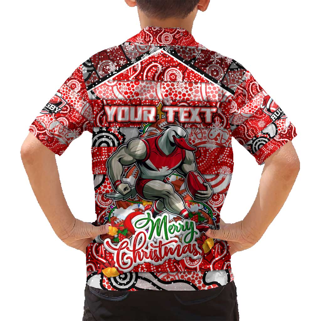 Custom Swans Rugby Merry Christmas Family Matching Tank Maxi Dress and Hawaiian Shirt Indigenous Australian Art