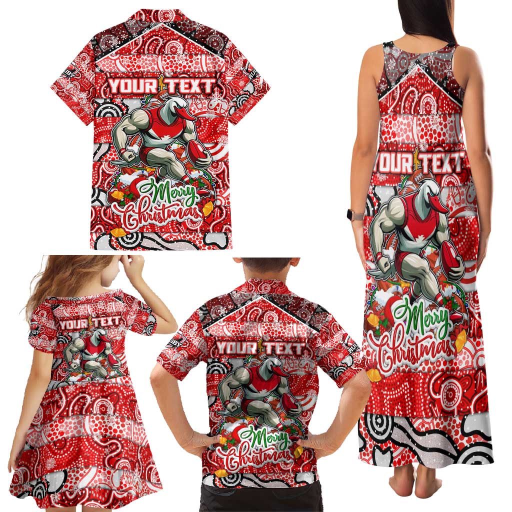 Custom Swans Rugby Merry Christmas Family Matching Tank Maxi Dress and Hawaiian Shirt Indigenous Australian Art