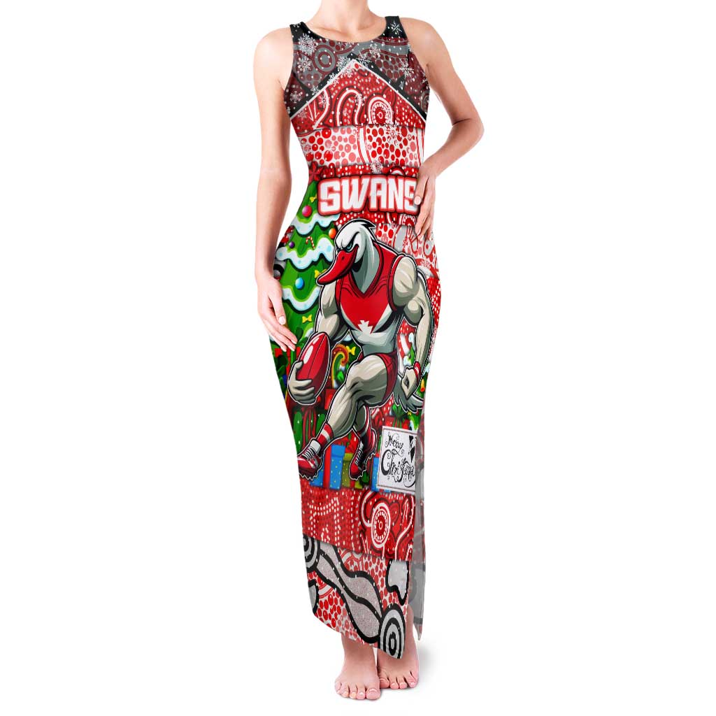 Custom Swans Rugby Merry Christmas Family Matching Tank Maxi Dress and Hawaiian Shirt Indigenous Australian Art