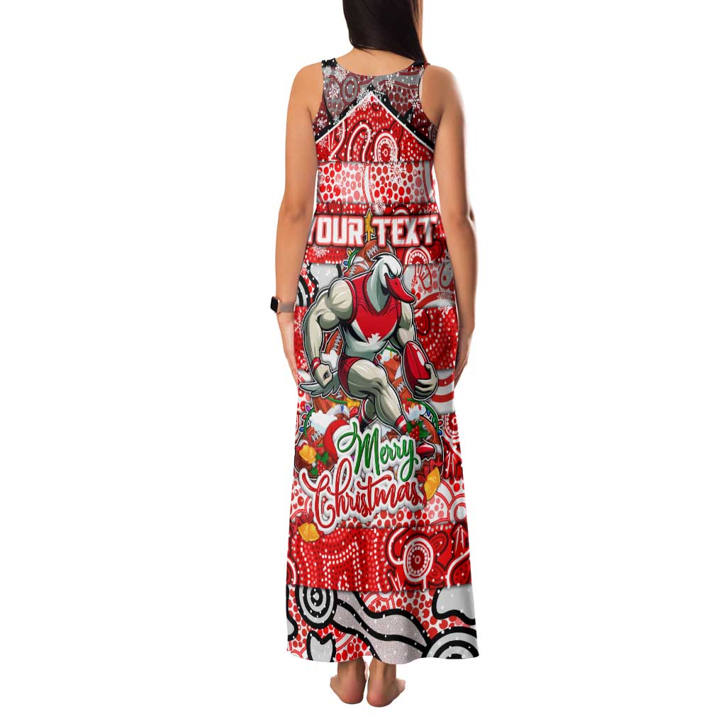 Custom Swans Rugby Merry Christmas Family Matching Tank Maxi Dress and Hawaiian Shirt Indigenous Australian Art