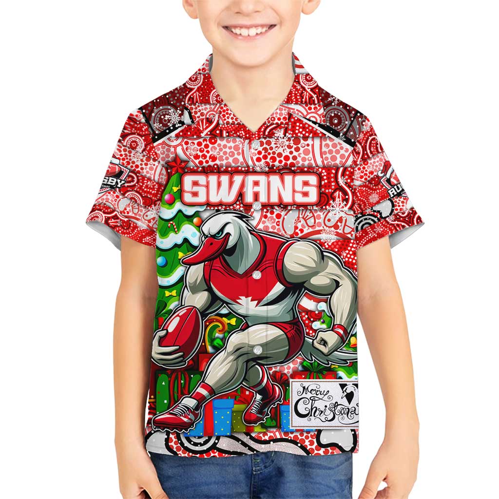 Custom Swans Rugby Merry Christmas Family Matching Tank Maxi Dress and Hawaiian Shirt Indigenous Australian Art