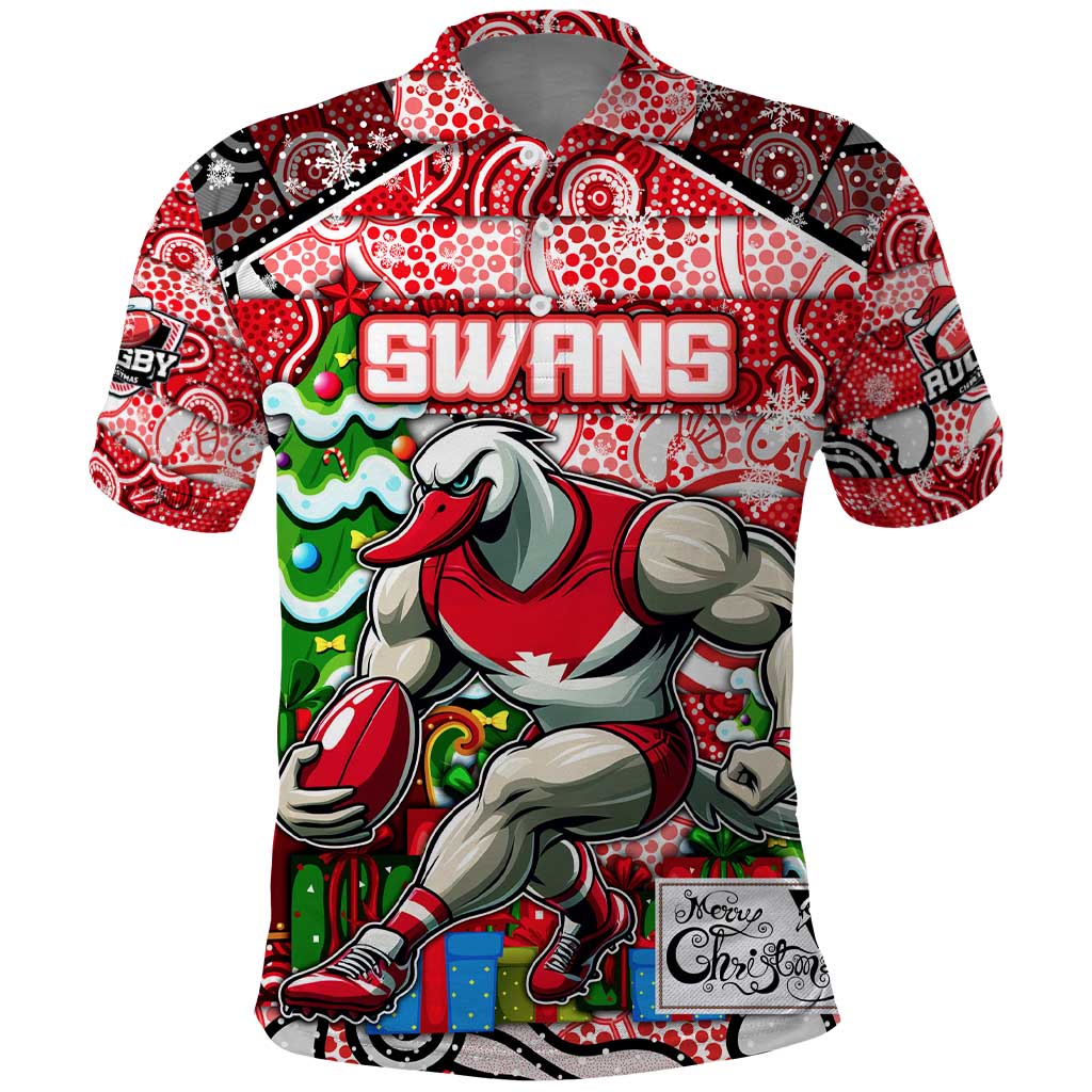Custom Swans Football Merry Christmas Polo Shirt Indigenous Australian Art - Vibe Hoodie Shop