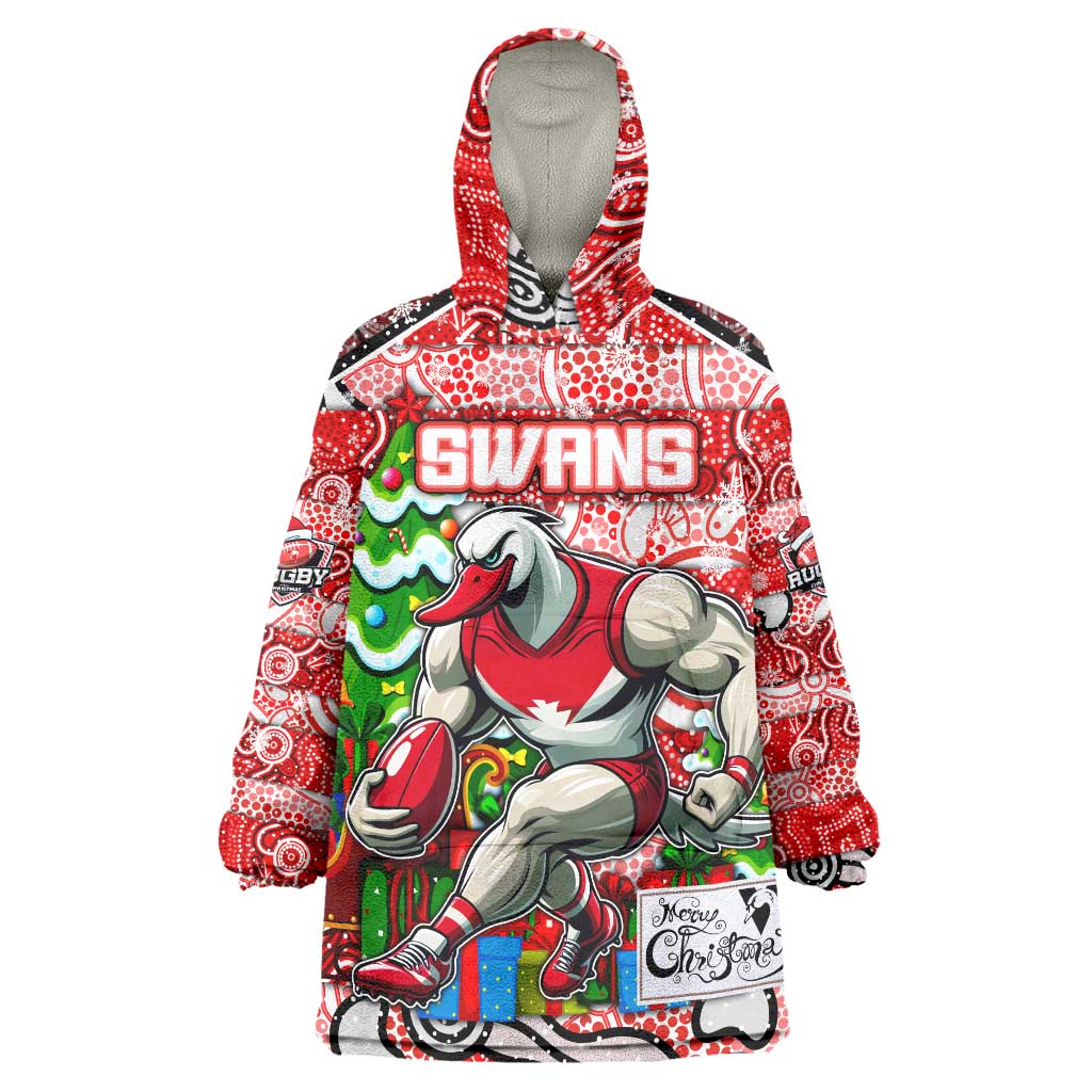 Custom Swans Football Merry Christmas Wearable Blanket Hoodie Indigenous Australian Art - Vibe Hoodie Shop