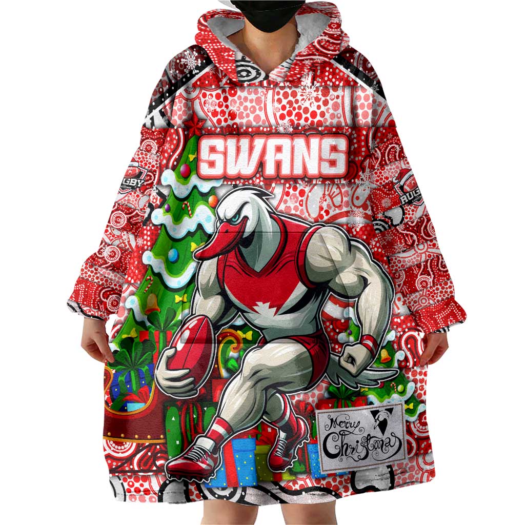 Custom Swans Football Merry Christmas Wearable Blanket Hoodie Indigenous Australian Art - Vibe Hoodie Shop