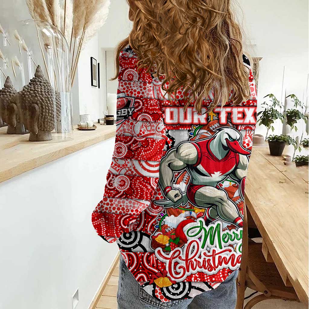 Custom Swans Football Merry Christmas Women Casual Shirt Indigenous Australian Art - Vibe Hoodie Shop