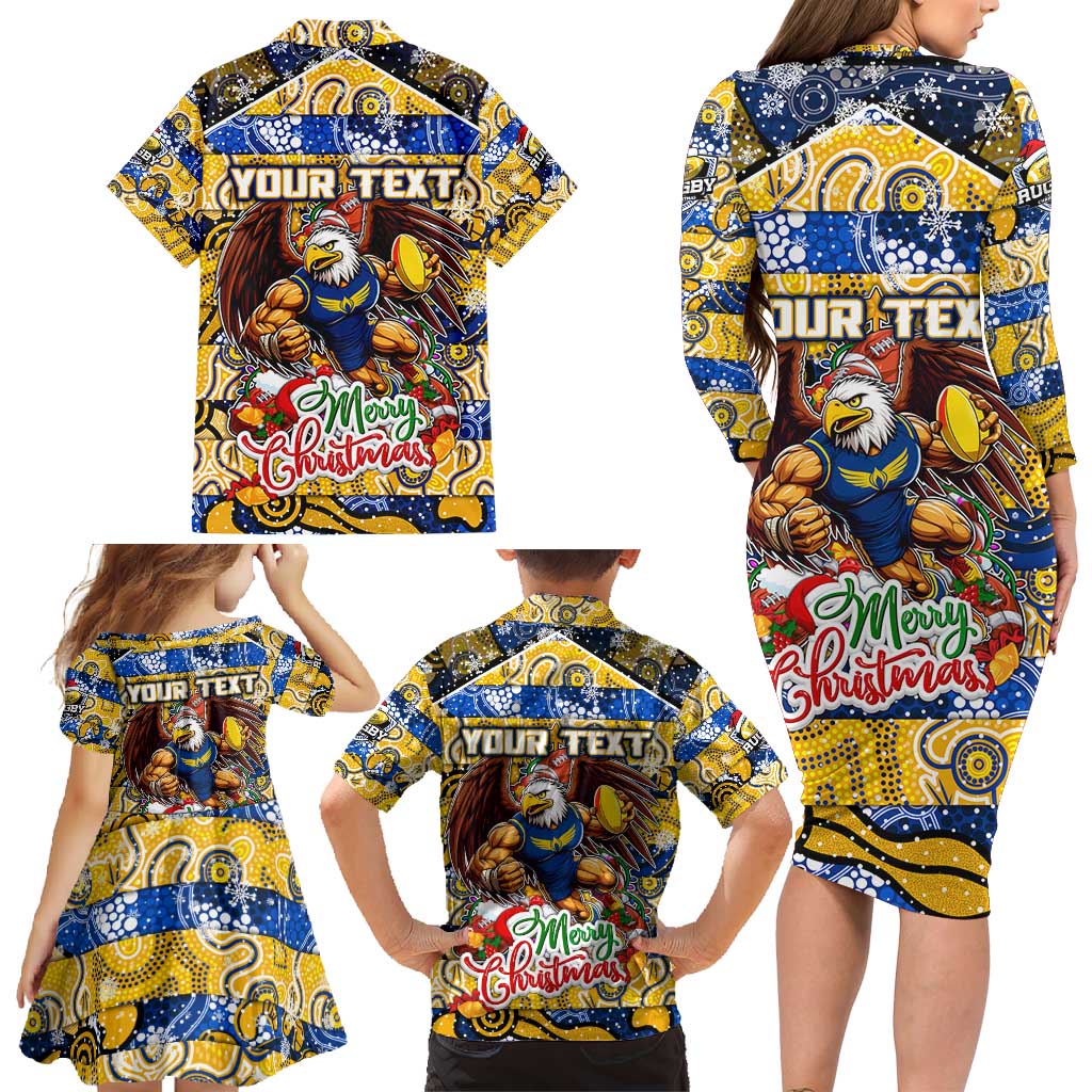 Custom Eagles Rugby Merry Christmas Family Matching Long Sleeve Bodycon Dress and Hawaiian Shirt Indigenous Australian Art