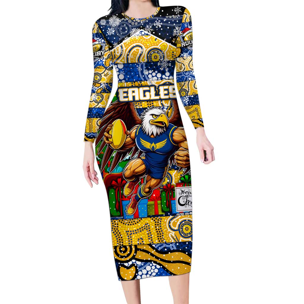 Custom Eagles Rugby Merry Christmas Family Matching Long Sleeve Bodycon Dress and Hawaiian Shirt Indigenous Australian Art