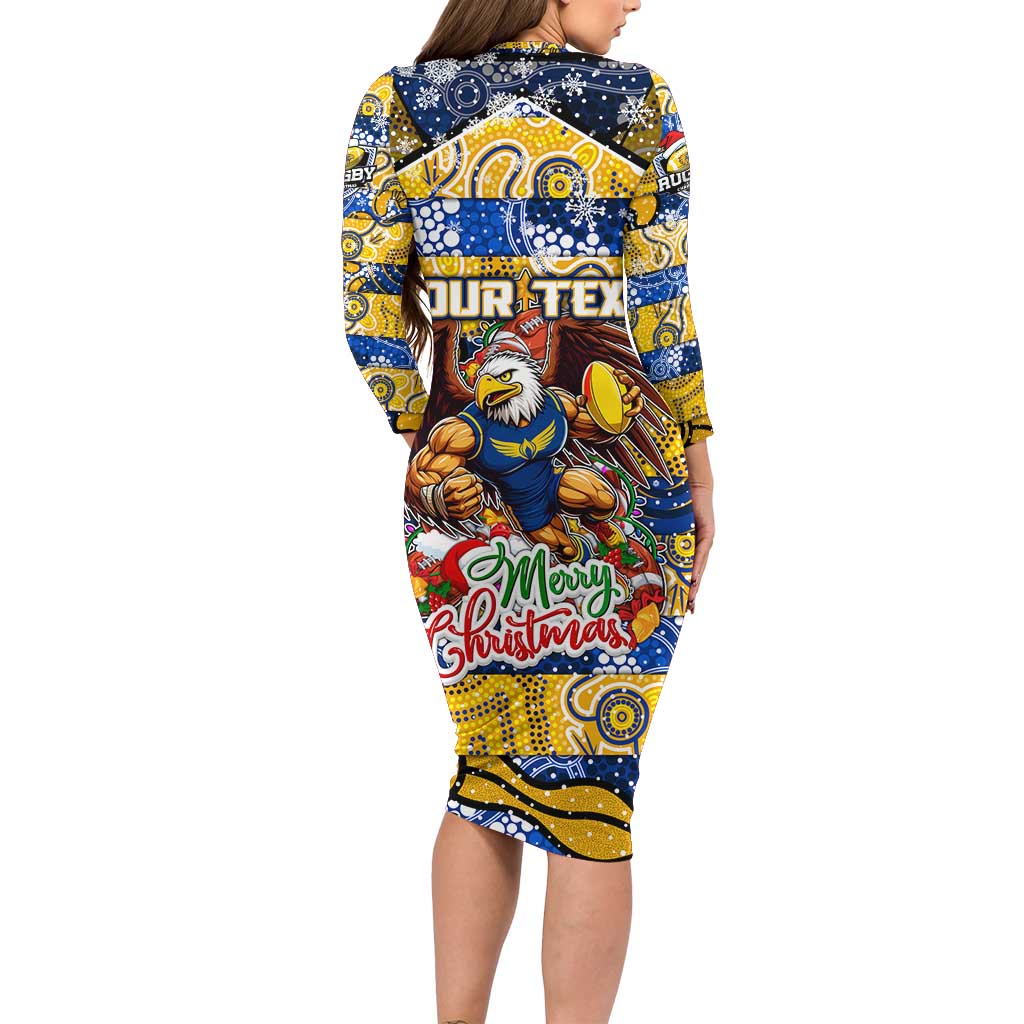 Custom Eagles Rugby Merry Christmas Family Matching Long Sleeve Bodycon Dress and Hawaiian Shirt Indigenous Australian Art