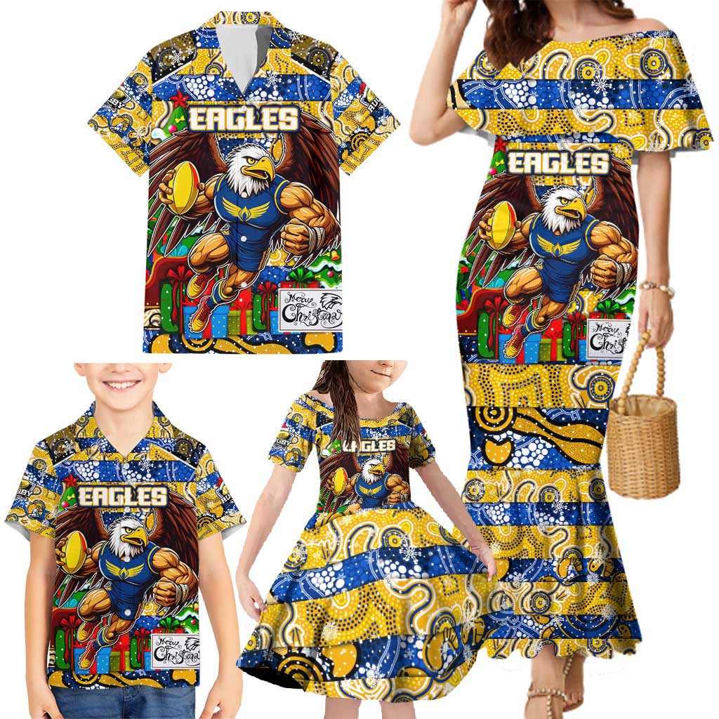 Custom Eagles Rugby Merry Christmas Family Matching Mermaid Dress and Hawaiian Shirt Indigenous Australian Art
