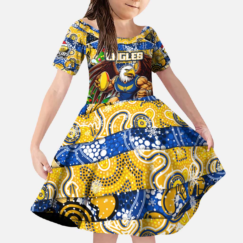 Custom Eagles Rugby Merry Christmas Family Matching Mermaid Dress and Hawaiian Shirt Indigenous Australian Art