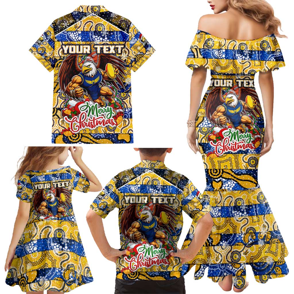 Custom Eagles Rugby Merry Christmas Family Matching Mermaid Dress and Hawaiian Shirt Indigenous Australian Art