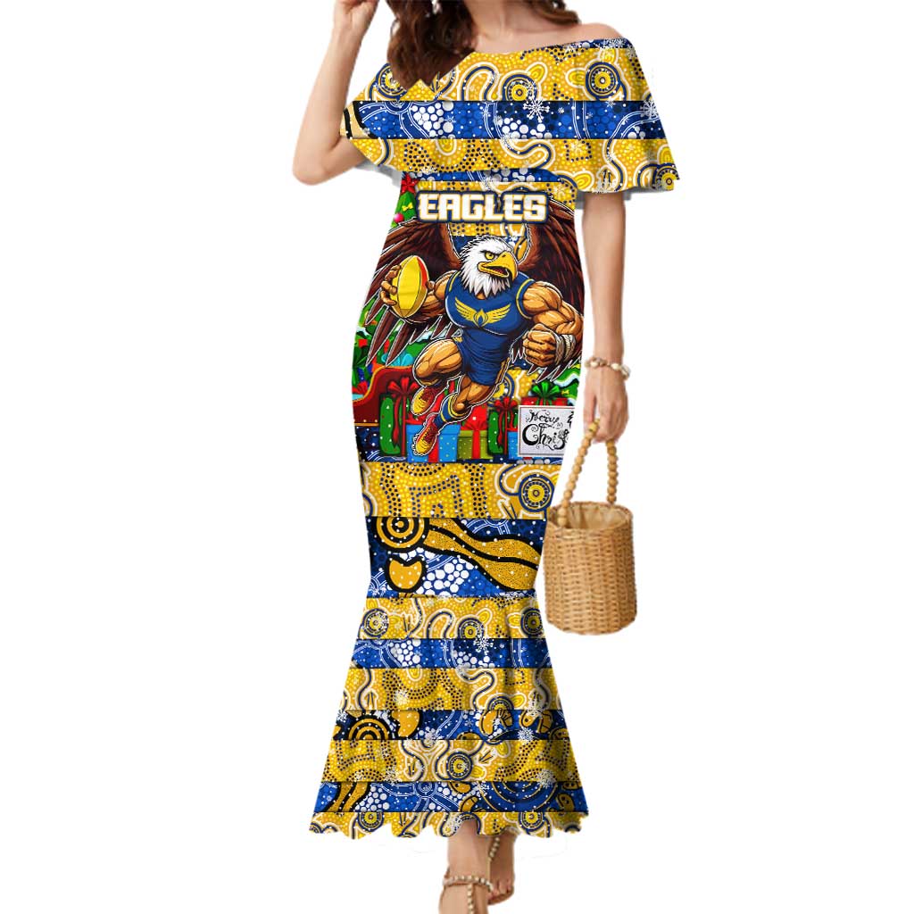 Custom Eagles Rugby Merry Christmas Family Matching Mermaid Dress and Hawaiian Shirt Indigenous Australian Art