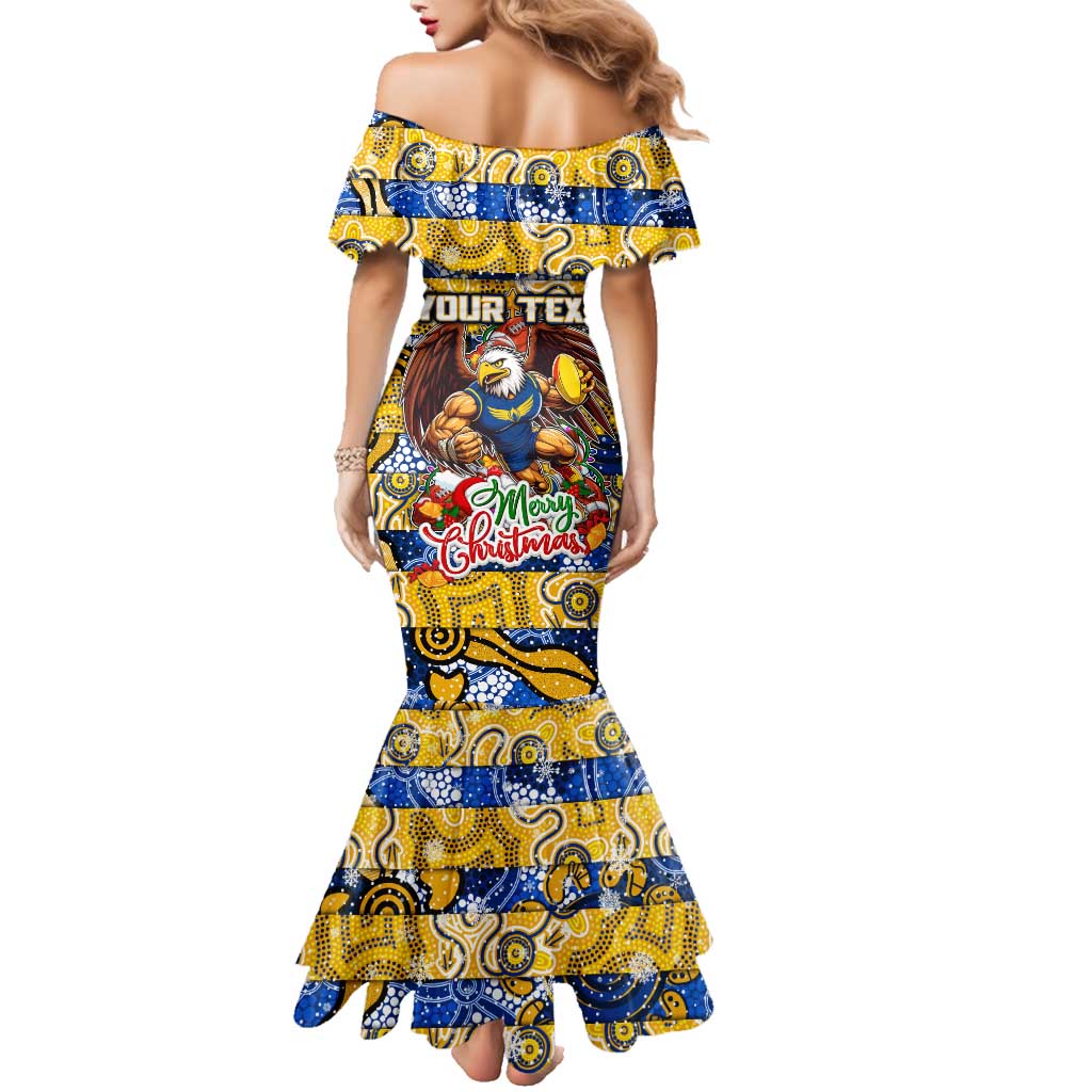Custom Eagles Rugby Merry Christmas Family Matching Mermaid Dress and Hawaiian Shirt Indigenous Australian Art