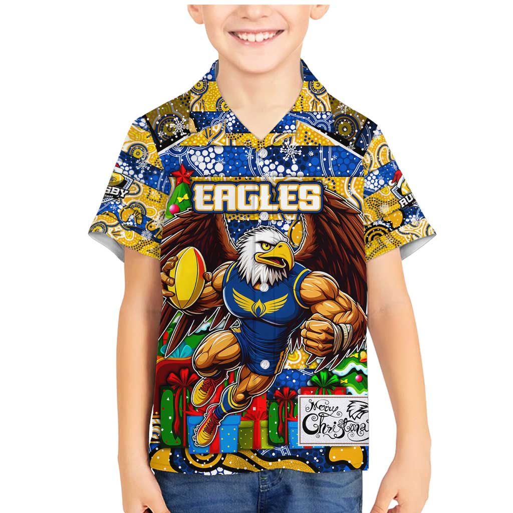 Custom Eagles Rugby Merry Christmas Family Matching Mermaid Dress and Hawaiian Shirt Indigenous Australian Art